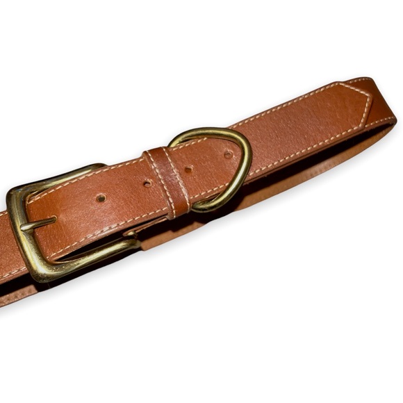 Leather Shop Accessories Brown Leather Belt Made in USA Size M Gold Buckle 29” - Picture 2 of 6